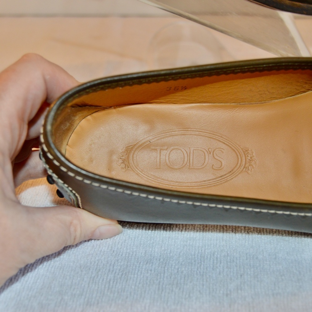 Olive Green Contrast Stitching Driving Flats Made in Italy 🇮🇹 - Picture 12 of 13